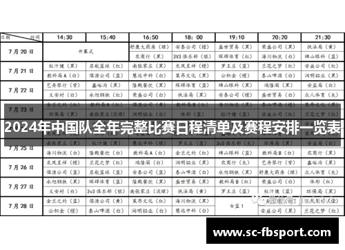 2024年中国队全年完整比赛日程清单及赛程安排一览表